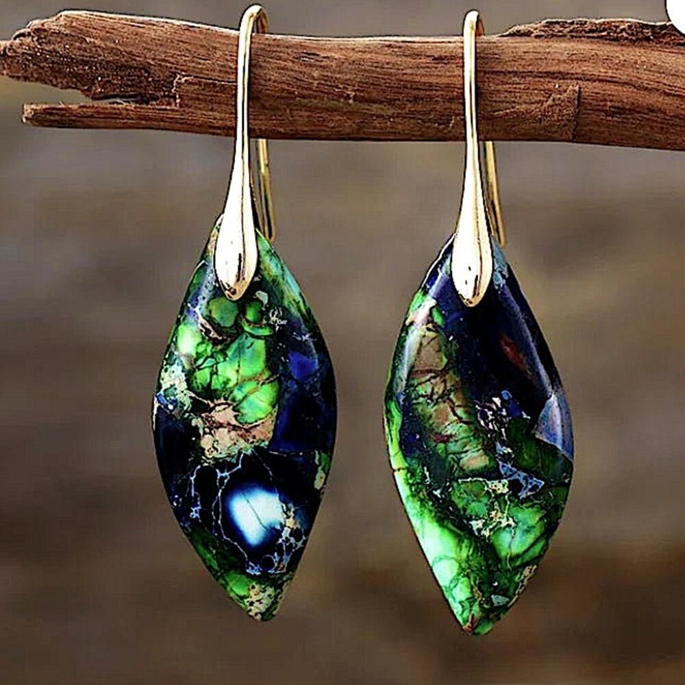 Handmade Aqua Jasper Stone Earrings Dangle Natural Stone Gift Silver